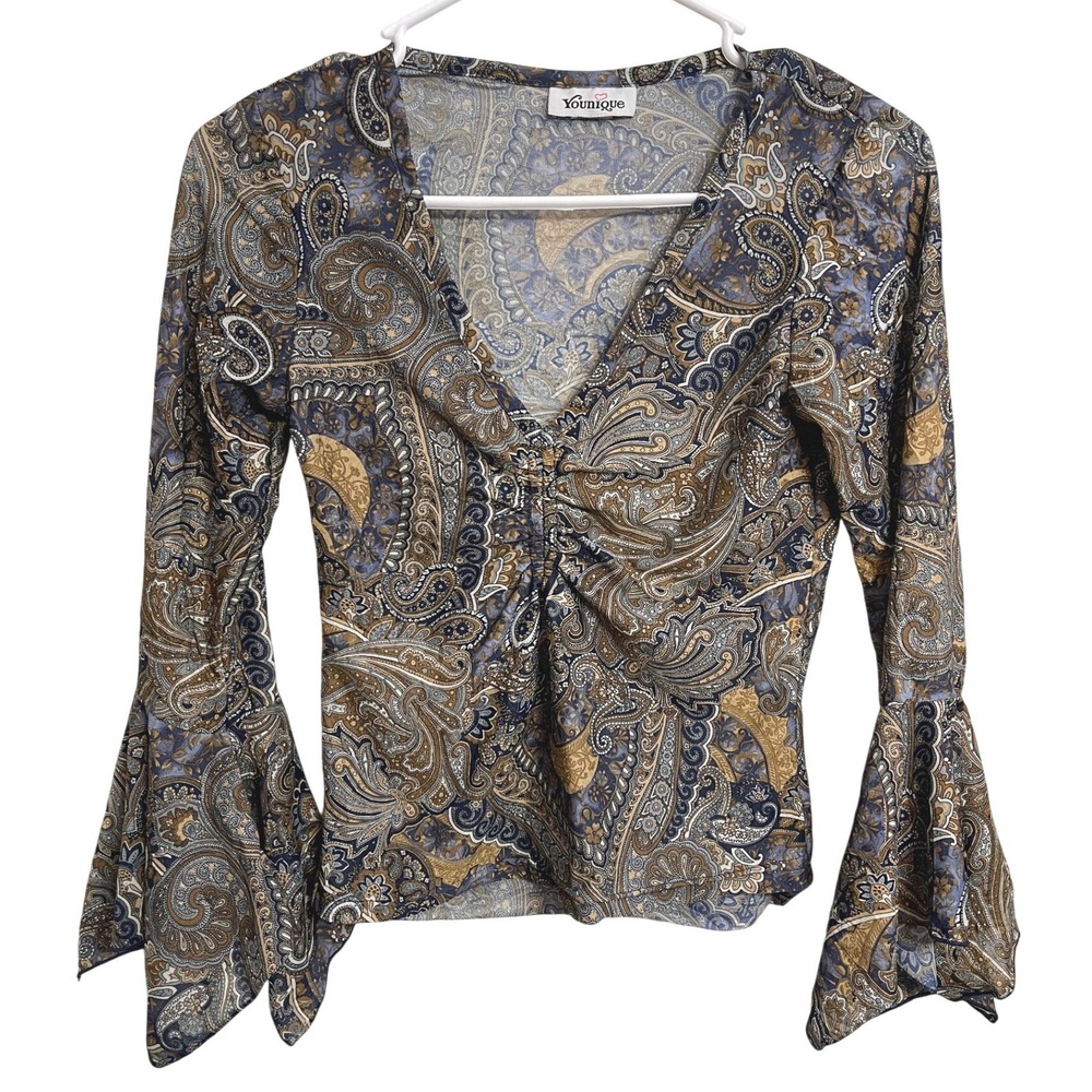 Vintage Y2K Younique Paisley Bell Sleeve Top M Whimsigoth Fairy Grunge Boho